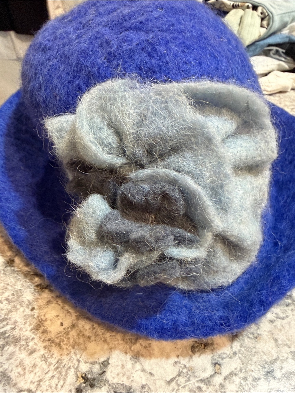 Charcoal coloredWool Boiled Wool JAC WIN design Cloche Hat with Flower Accent